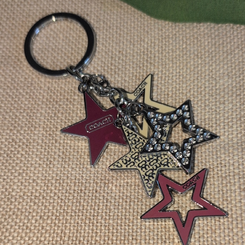 Coach Burgundy, Cream and Silver Star Keychain - NWOT - Picture 8 of 9